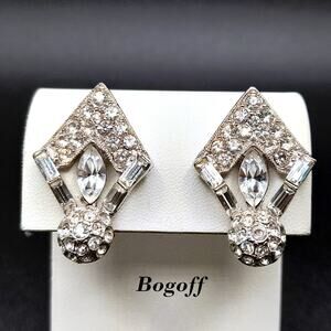 Vintage Bogoff Clip-on Earrings, Art Deco, 1950s Jewelry